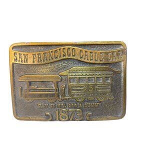 Vintage 1973 San Francisco Cable Car Clay St. Hill Brass Belt Buckle (1154)